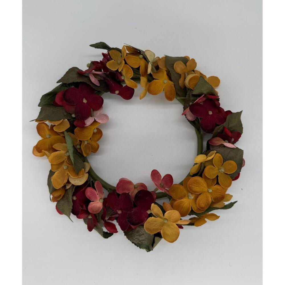 Mini Fall Floral Wreath 6" – Orange & Burgundy Accent